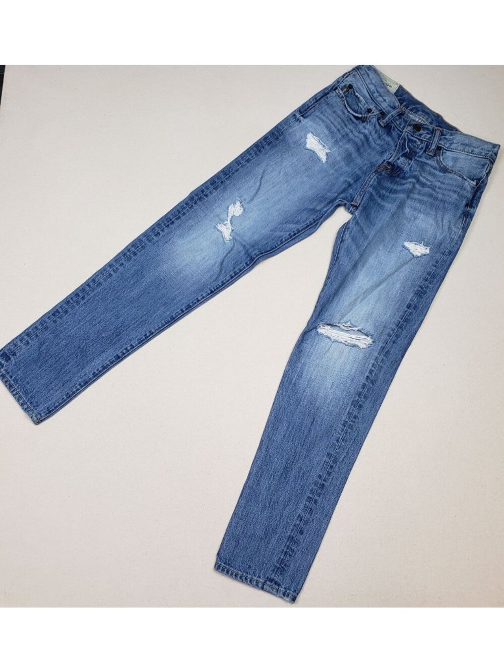 Abercrombie & Fitch Women's Distressed Button Fly Taper Blue Jeans Sz 26/30
